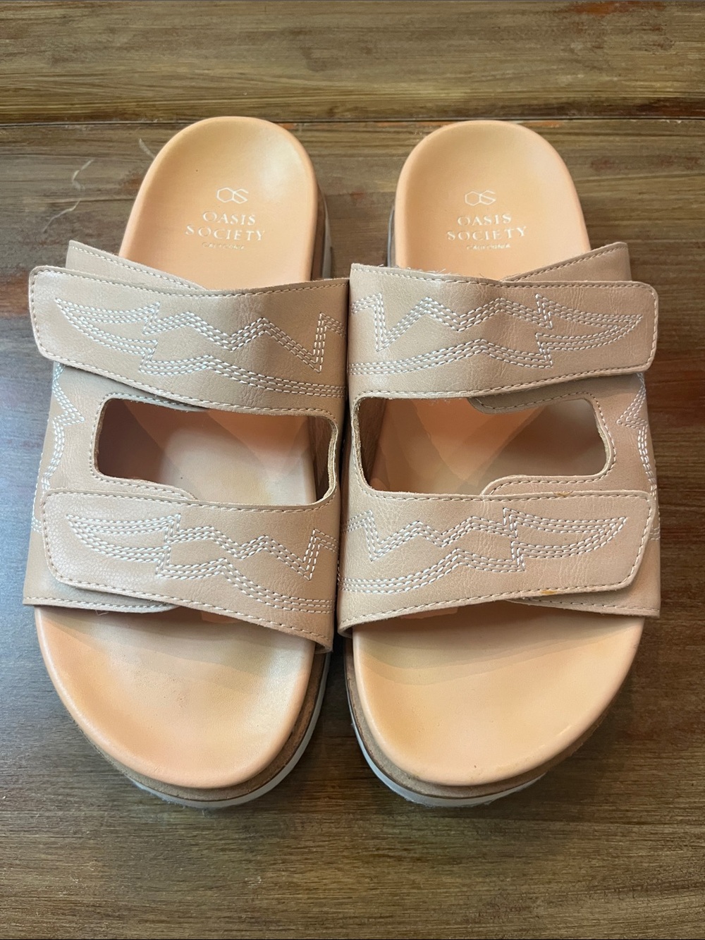 Oasis Society beige double-strap slide sandals shoes Sz 9